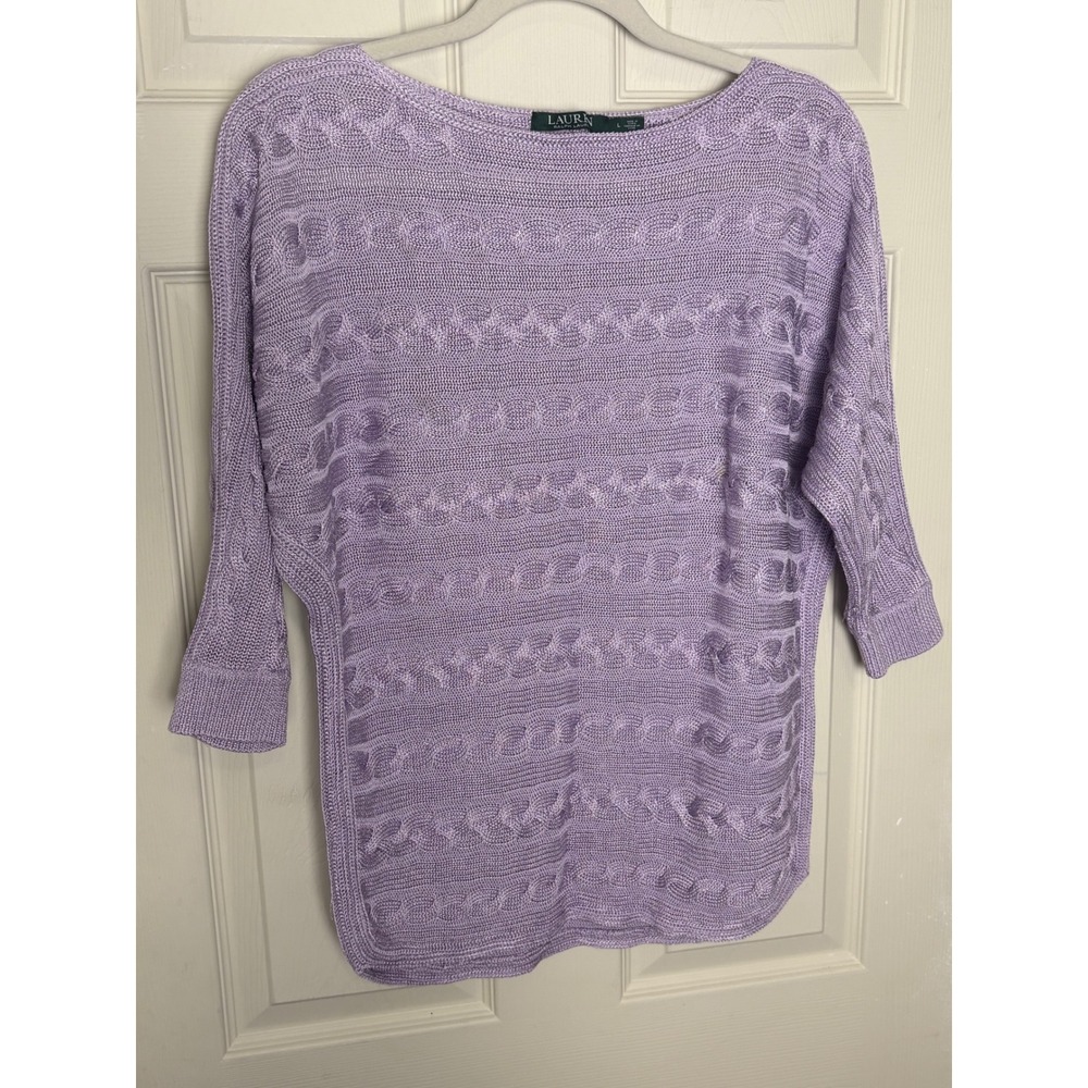 Lauren Ralph Lauren Lavender Purple Cable Knit Boat Neck Dolman Sweater Large